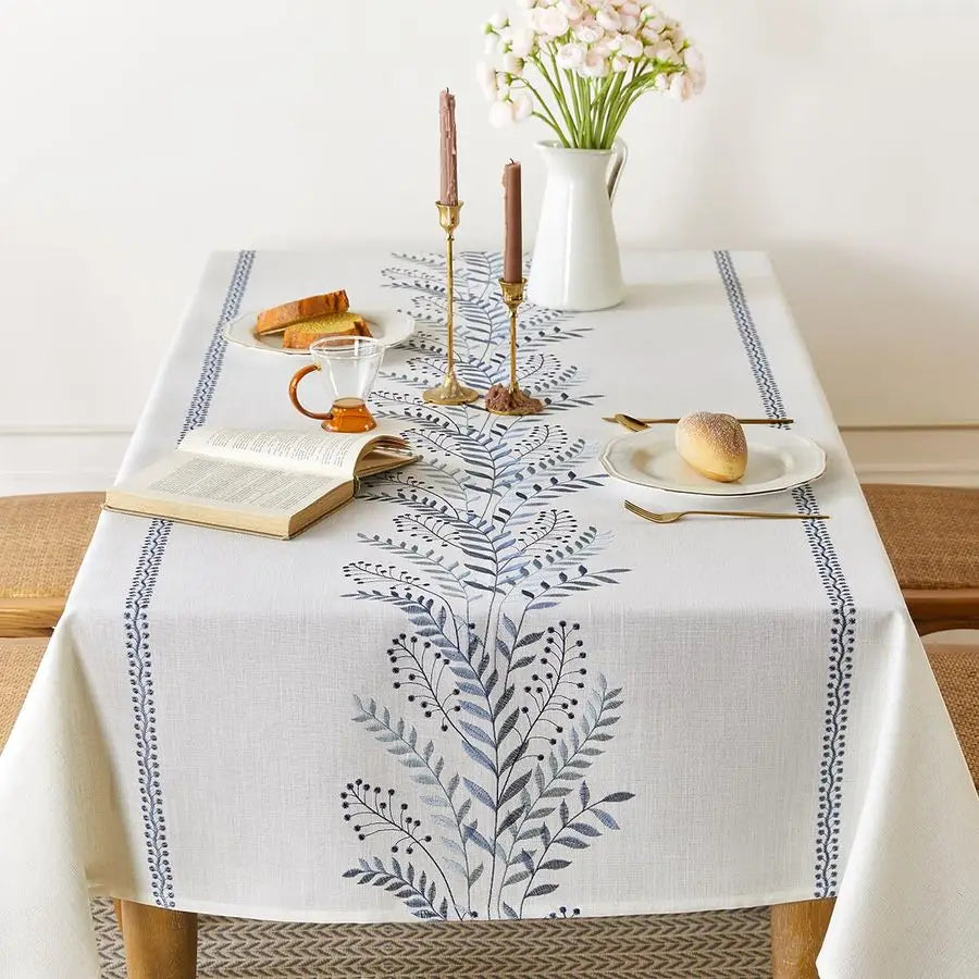 Linen Style Embroidered Tablecloth, Waterproof and WrinkleResistant Table Cloth Rectangle Tables, Farmhouse Floral Rectangle Tab
