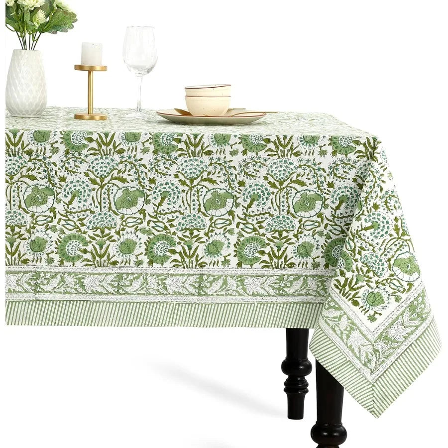 Tablecloth 100% Cotton 60x90 Inch Indian Block Print Rectangle Table Cover, Washable Table Cloth for Weddings, Spring/Summer, Ba