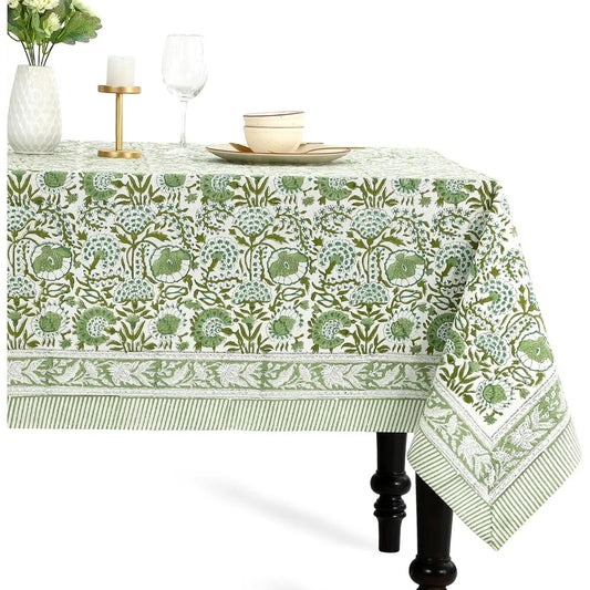 Tablecloth 100% Cotton 60x90 Inch Indian Block Print Rectangle Table Cover, Washable Table Cloth for Weddings, Spring/Summer, Ba