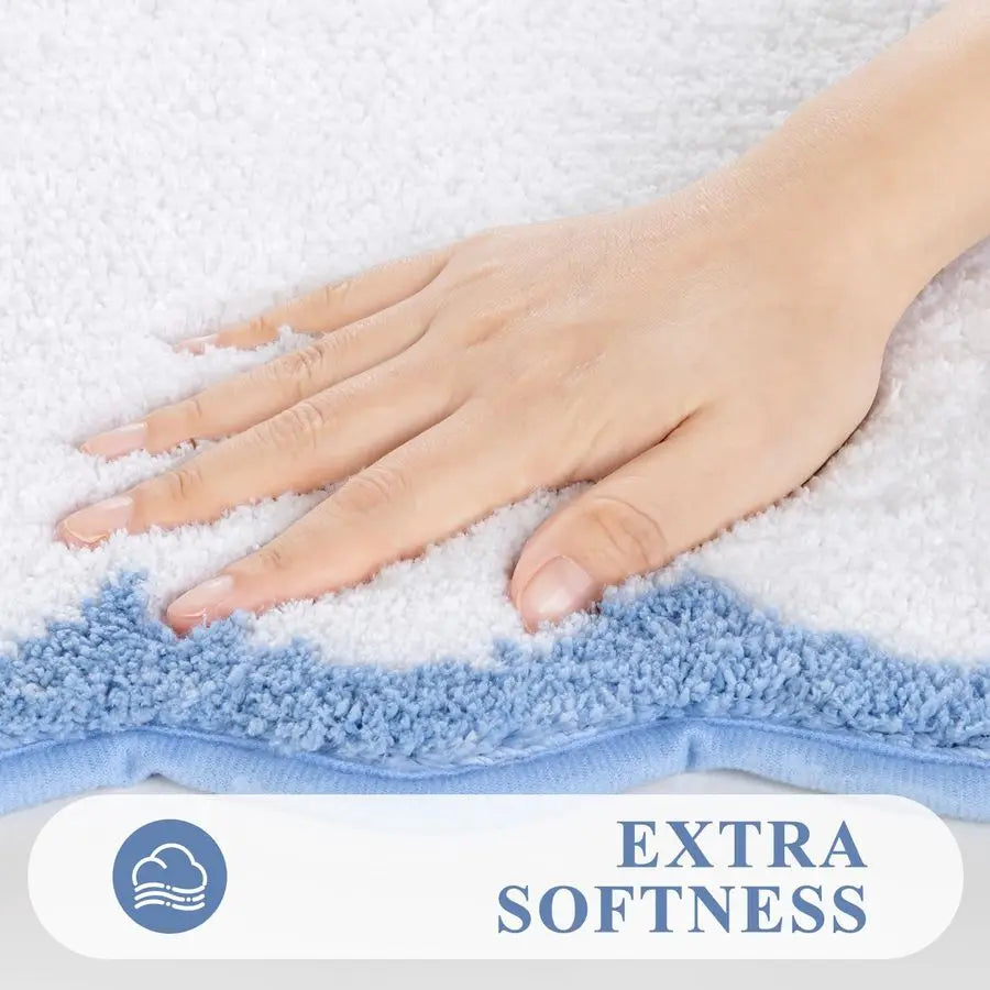 Bathroom Rugs Sets 3 Piece Scalloped Bathroom Shower Rugs with UShaped Contour Toilet Mat Absorbent Microfiber Plush Bath Mats N