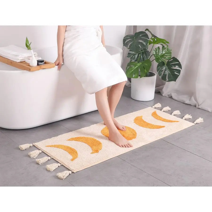 Boho Bathroom Runner Moon Phases Bath Mat with Tassels NonSlip Washable Bathroom Rug, Boho Decor for Dorm, Shower or Bedroom. Ne