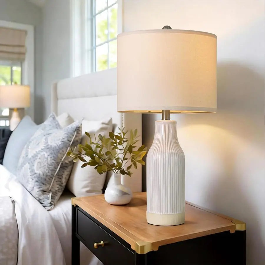inches Modern Ceramic Table Lamp Set of 2 for Living Room, Farmhouse Bedside Nightstand Lamp for Bedroom Home Office Dorm