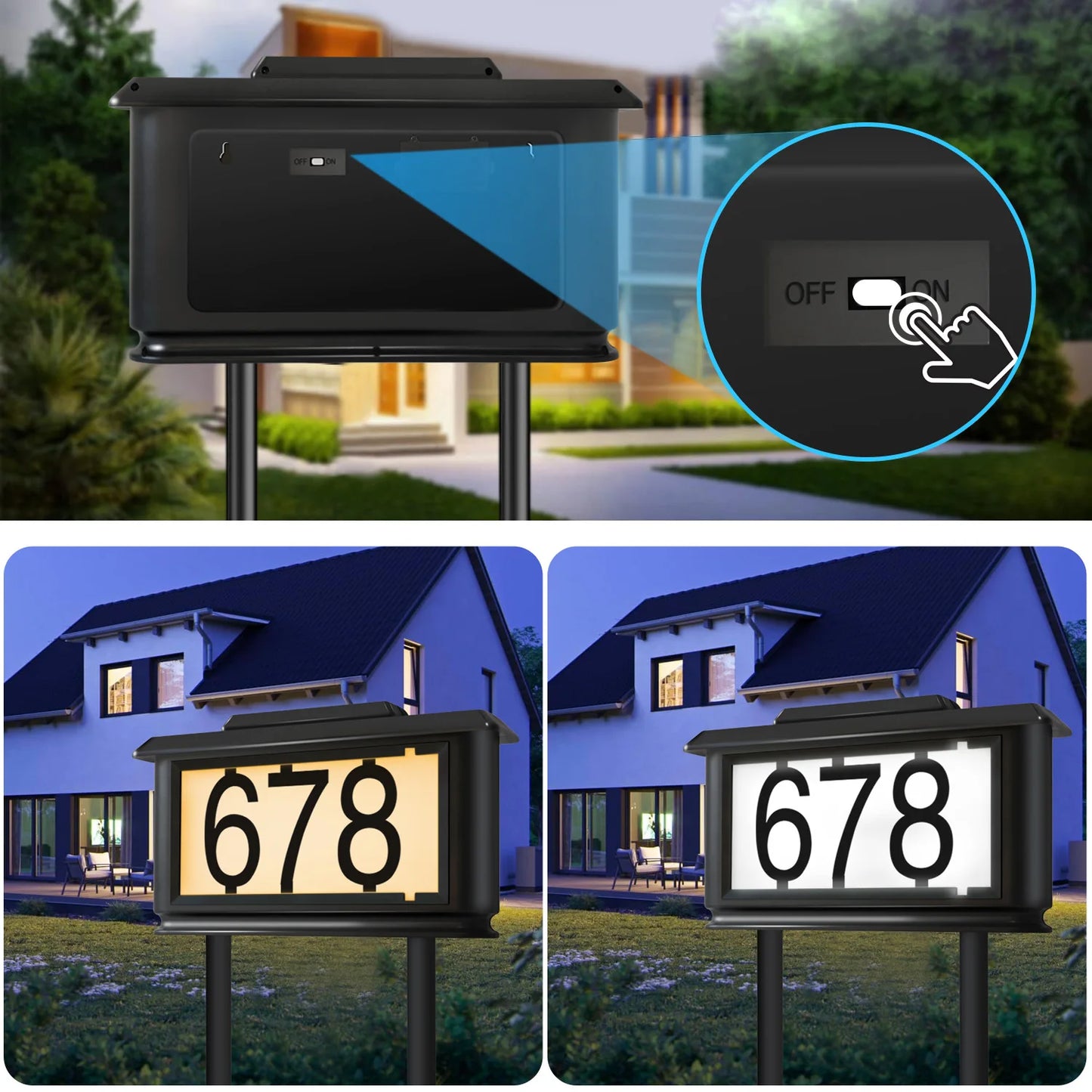 Solar Outdoor Lighting House Number Sign Light, Spotlight, Directional Light, Dual-Use Warm Light/White Light, Address Sign Light with Stake, Led Address Plaque Light for Houses and Homes, Suitable for Villas, Rural Areas, De