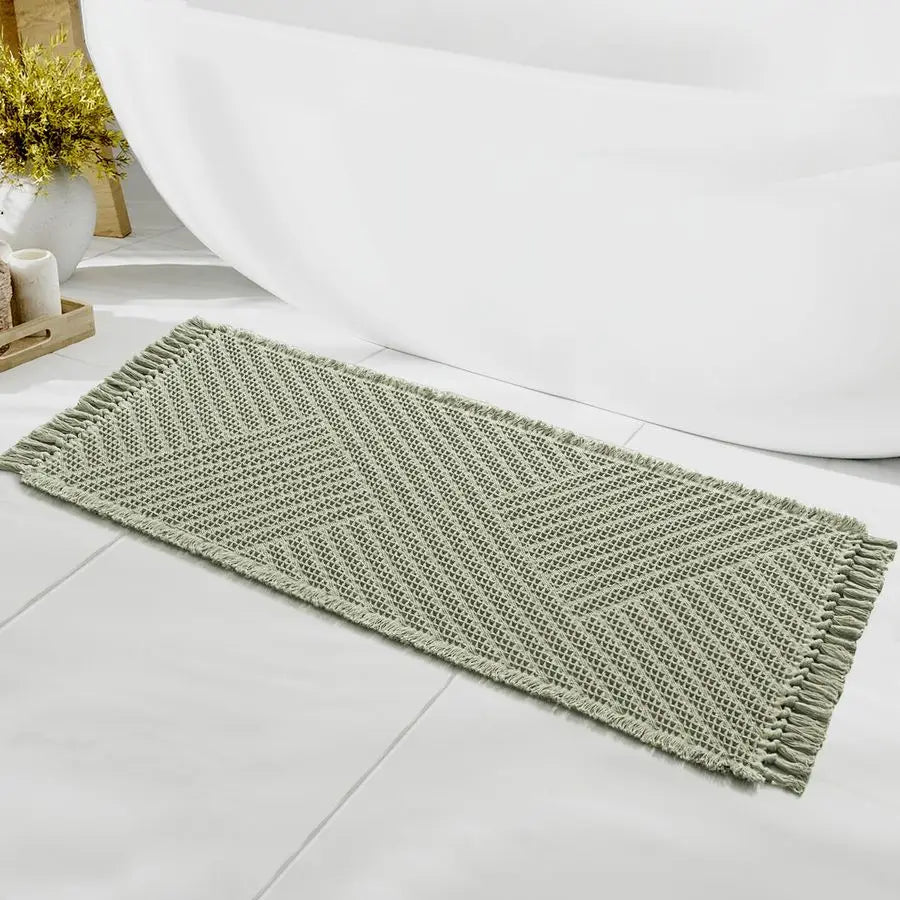 Waffle Bath Runner Rug Long Bath Mat Super Absorbent Boho Bath Rugs Non Slip Bath Runner for Bathroom Floor Machine Washable Dry