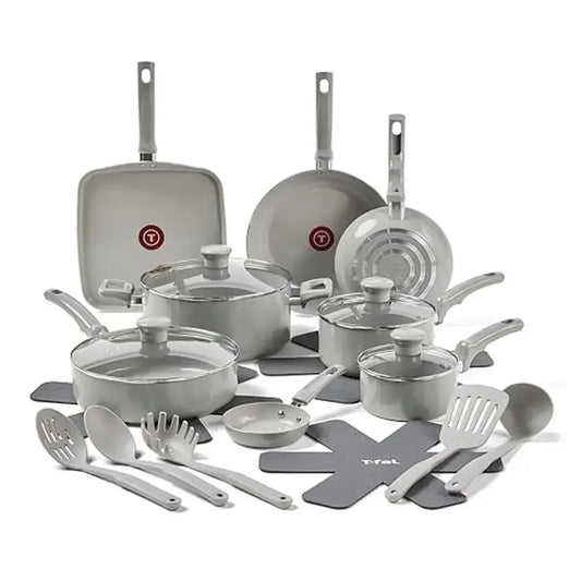 20-Piece Eco-Friendly Ceramic Nonstick Cookware Set Oven Broiler Safe with Heat Indicator Kitchen Cooking Set Egg Pan Fry Pans
