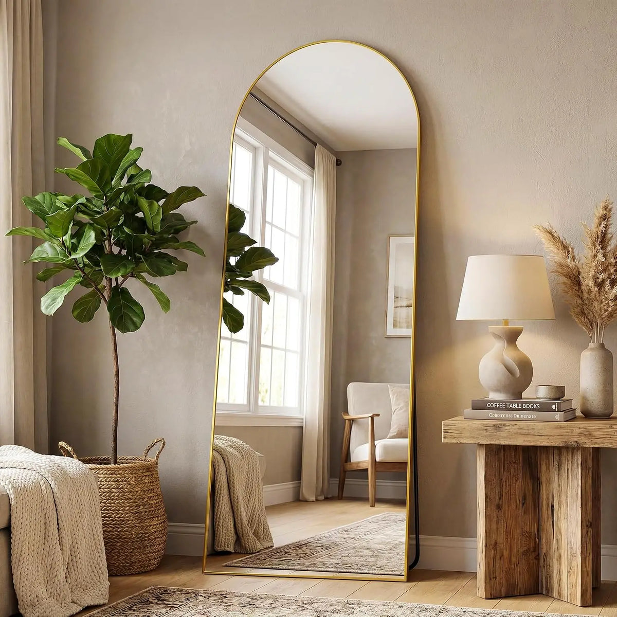 58" x19” Arched Full Length Floor Mirror, Gold Aluminum Frame, Free Standing/Wall Mount/Leaning for Bedroom, Living Room,