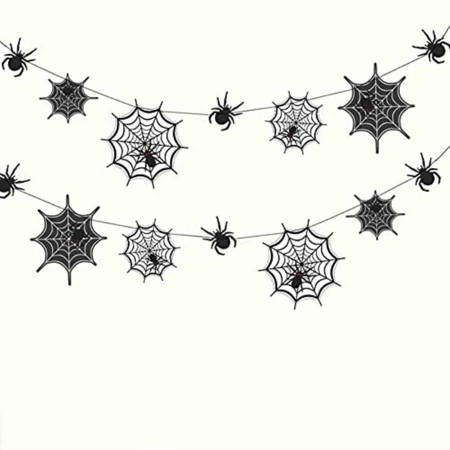 Spider Web Banner Garland Black Halloween Decorations Hanging Cobweb Spiderweb Haunted Mansion for Spooky Birthday Horror Home
