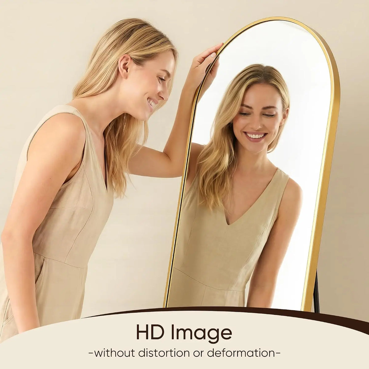58" x19” Arched Full Length Floor Mirror, Gold Aluminum Frame, Free Standing/Wall Mount/Leaning for Bedroom, Living Room,