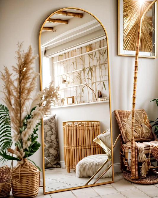 58" x19” Arched Full Length Floor Mirror, Gold Aluminum Frame, Free Standing/Wall Mount/Leaning for Bedroom, Living Room,
