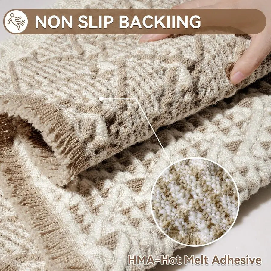 Waffle Bath Mat, Boho Bathroom Rugs Extra Soft and Absorbent Non Slip Washable Bath Rug, Rubber Backed Bathroom Floor Mat Outsid