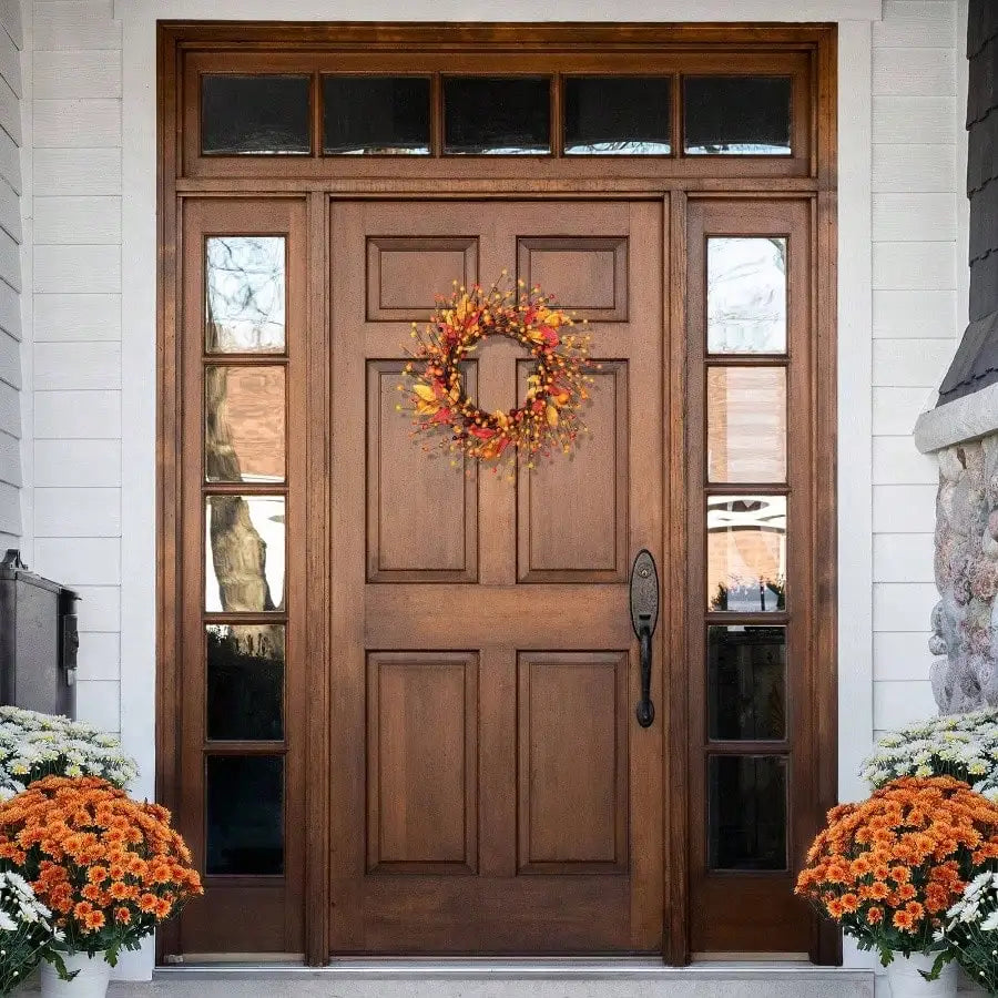 Artificial Berry & Apple Fall Decor for Door, Farmhouse Autumn Thanksgiving Wedding Table Garland, Realistic Foliage Twig
