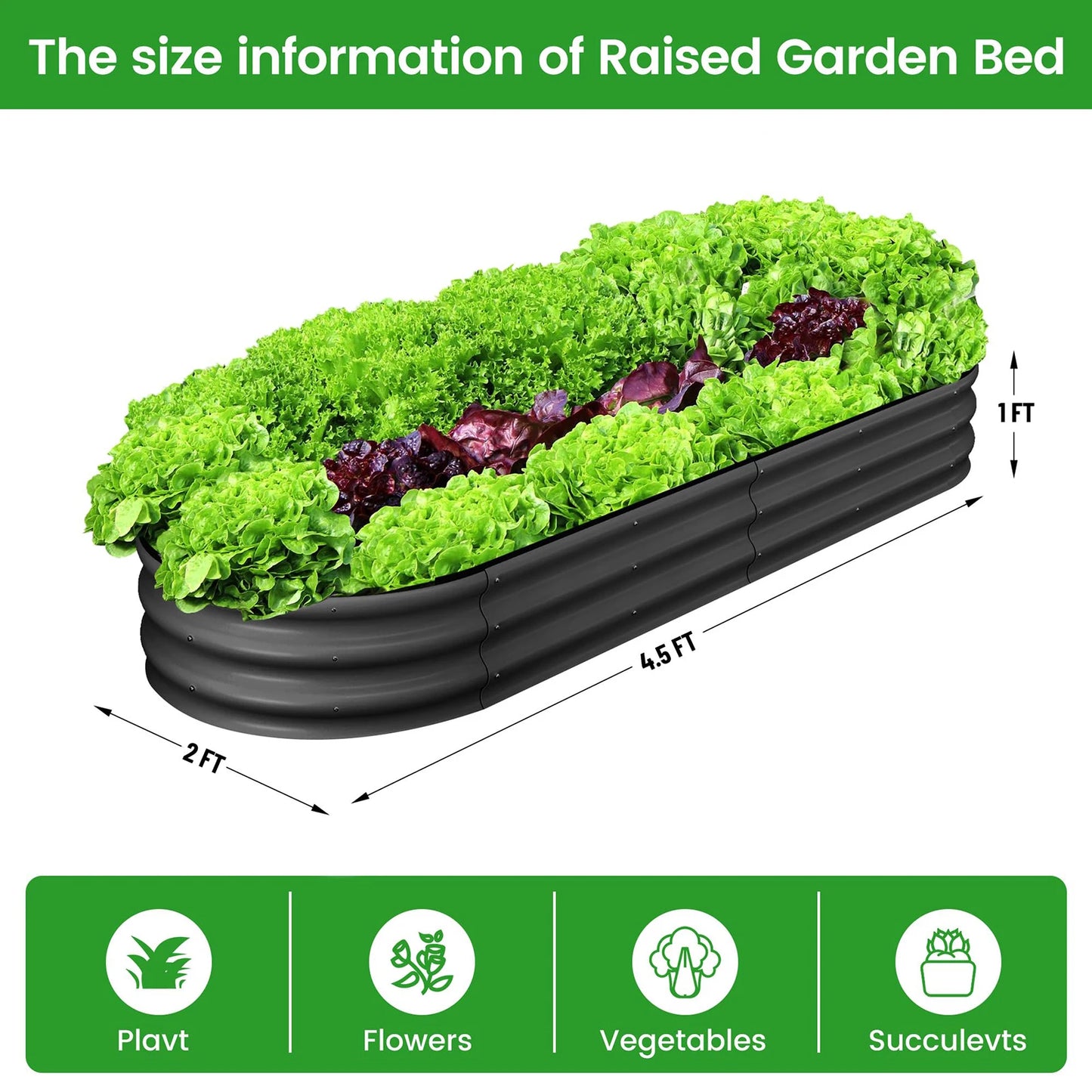 2 Pack 4.5x2x1FT Oval Raised Garden Bed, Galvanized Metal Planter Box, Open Bottom For Vegetables Flowers Outdoor