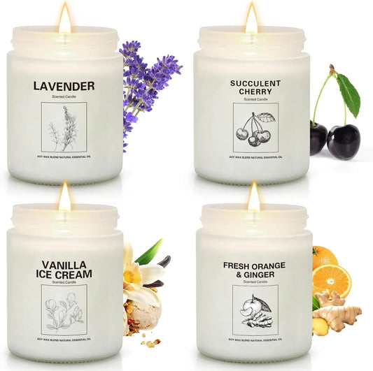 4-Pack Aromatherapy Candles: Lavender, Orange Ginger, Vanilla Scents for Home Relaxation & Holiday Gifts