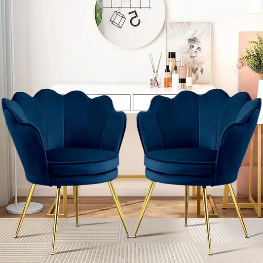 2 Piece Living Room Cloud Chair Set, Velvet Upholstered Dressing Chair with Backrest, Gold Small Decorative Side Chair