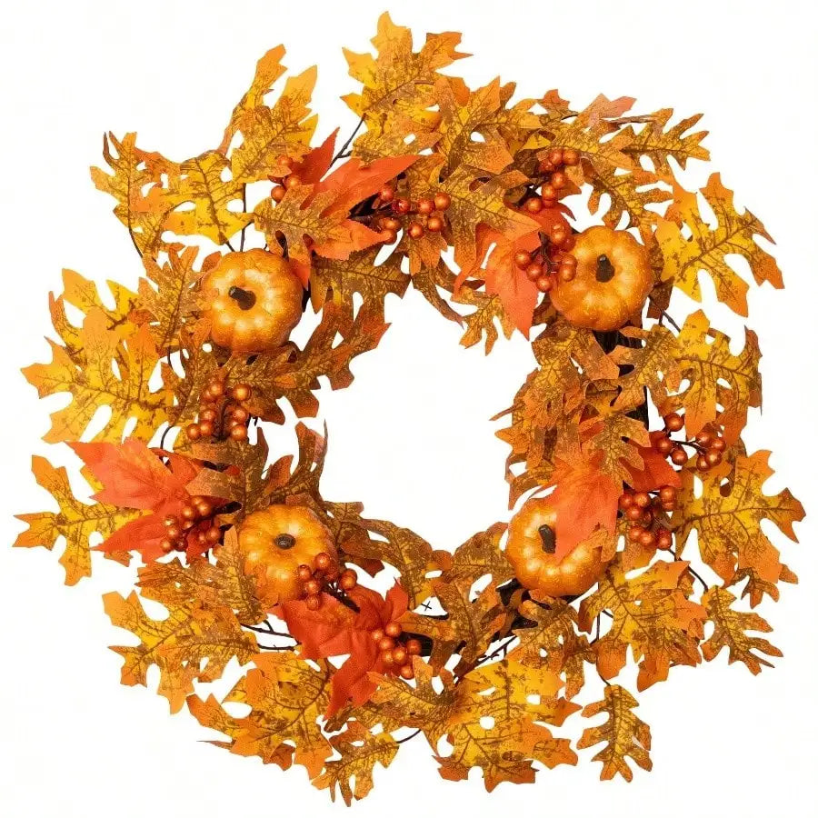 Autumn Harvest Berry & Pumpkin Vine Wreath for Front Door - 22 Inch Artificial Fall Greenery Decor with Bittersweet Accents