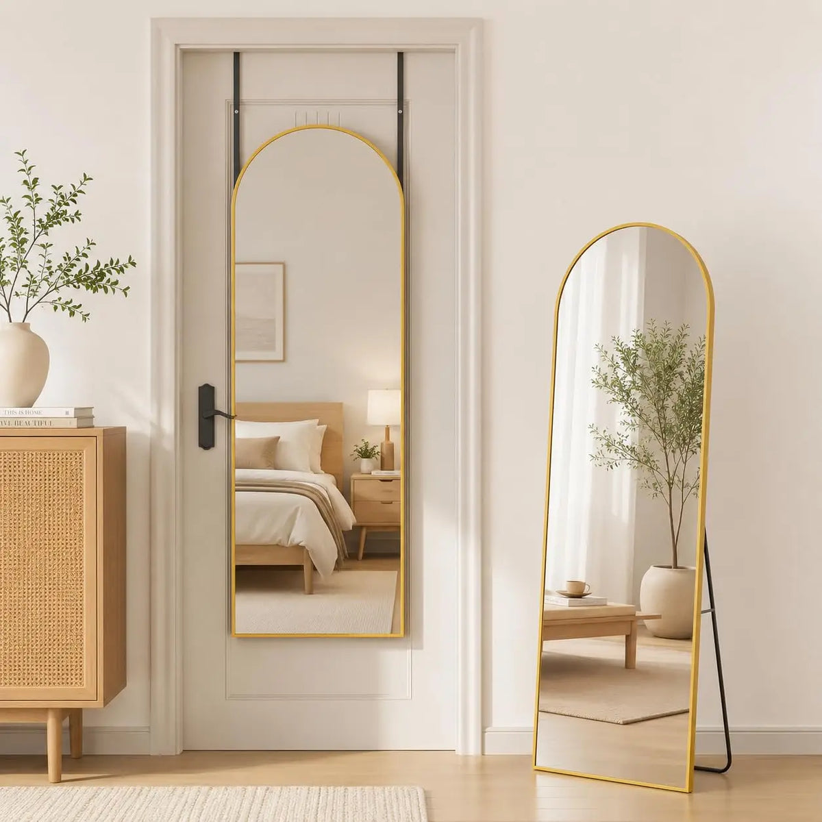58" x19” Arched Full Length Floor Mirror, Gold Aluminum Frame, Free Standing/Wall Mount/Leaning for Bedroom, Living Room,