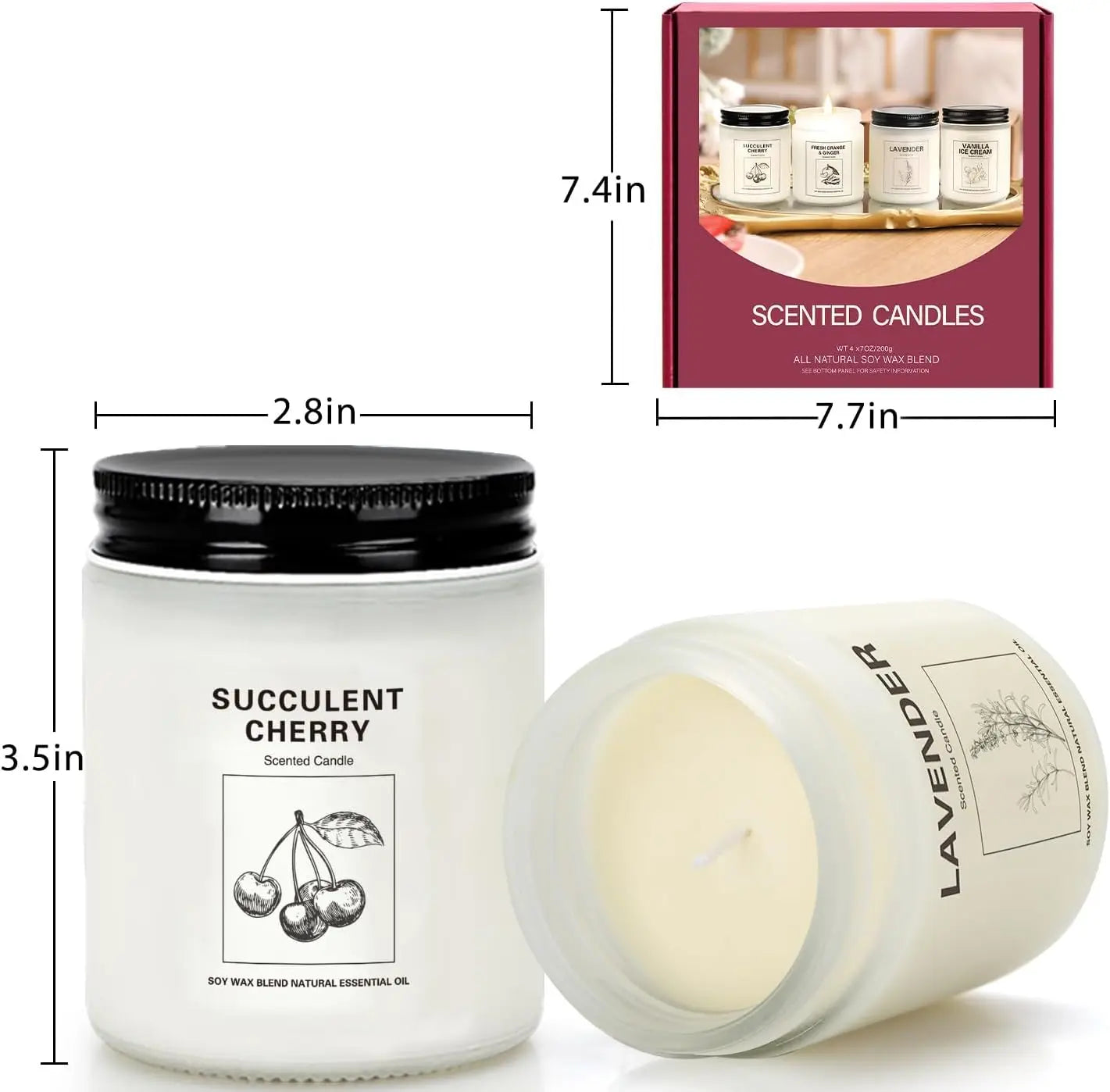 4-Pack Aromatherapy Candles: Lavender, Orange Ginger, Vanilla Scents for Home Relaxation & Holiday Gifts