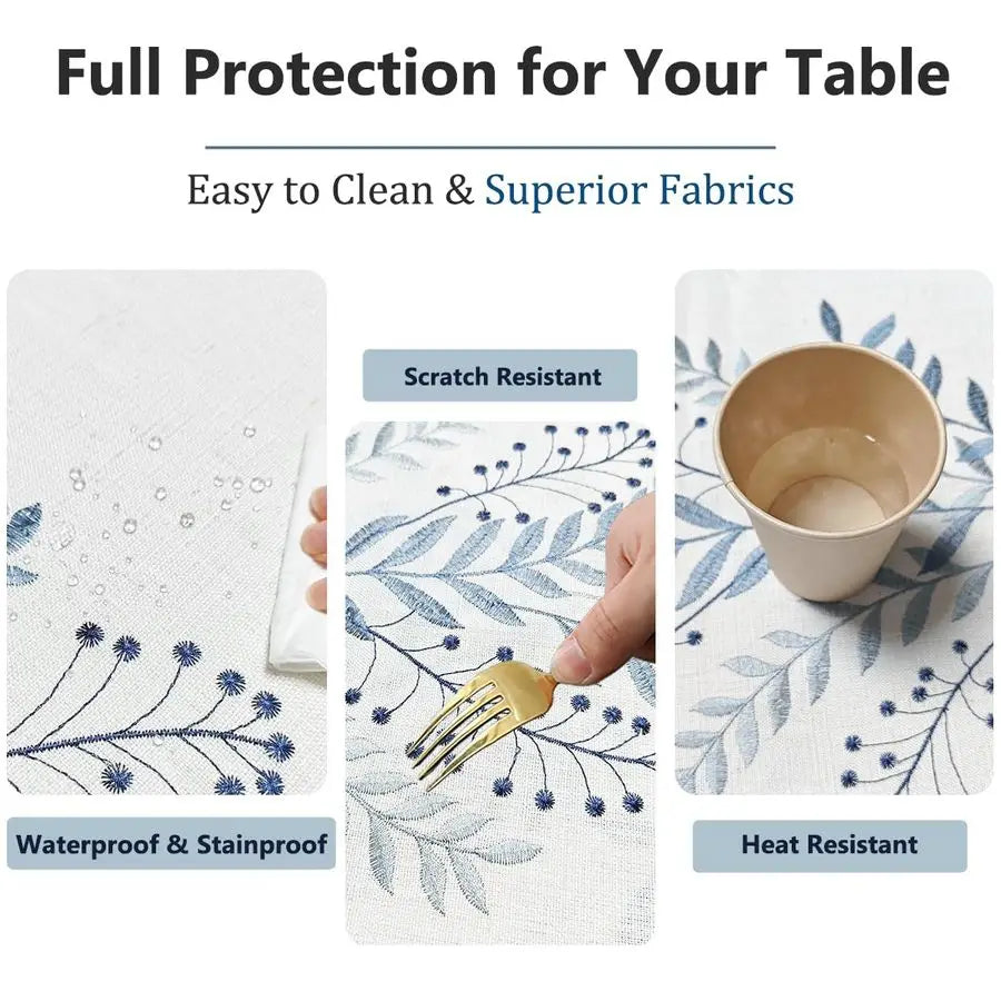 Linen Style Embroidered Tablecloth, Waterproof and WrinkleResistant Table Cloth Rectangle Tables, Farmhouse Floral Rectangle Tab