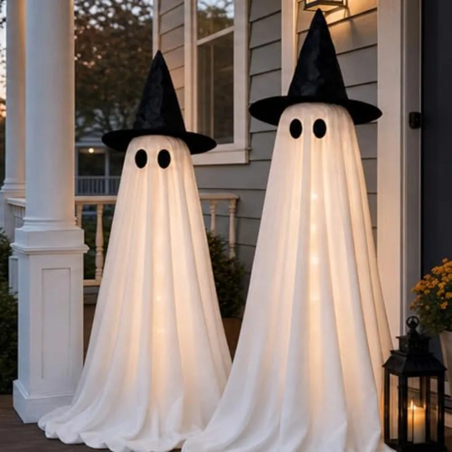 Halloween Decorations Indoor - 2 Pack Light Up Ghosts Easy to Assemble Adjustable Height Spooky Halloween Party Decorations for
