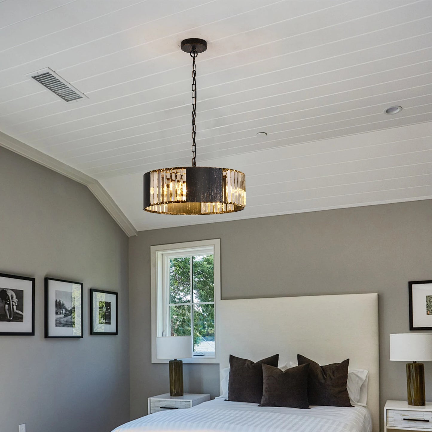 VETRULUS Luxury Black Crystal Modern Pendant Light Hanging Ceiling Lamp Chandelier Home Decor Lustre Living Dining Room Kitch