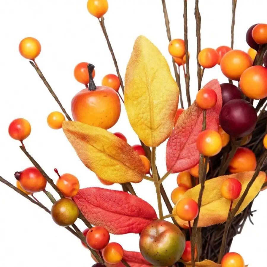 Artificial Berry & Apple Fall Decor for Door, Farmhouse Autumn Thanksgiving Wedding Table Garland, Realistic Foliage Twig