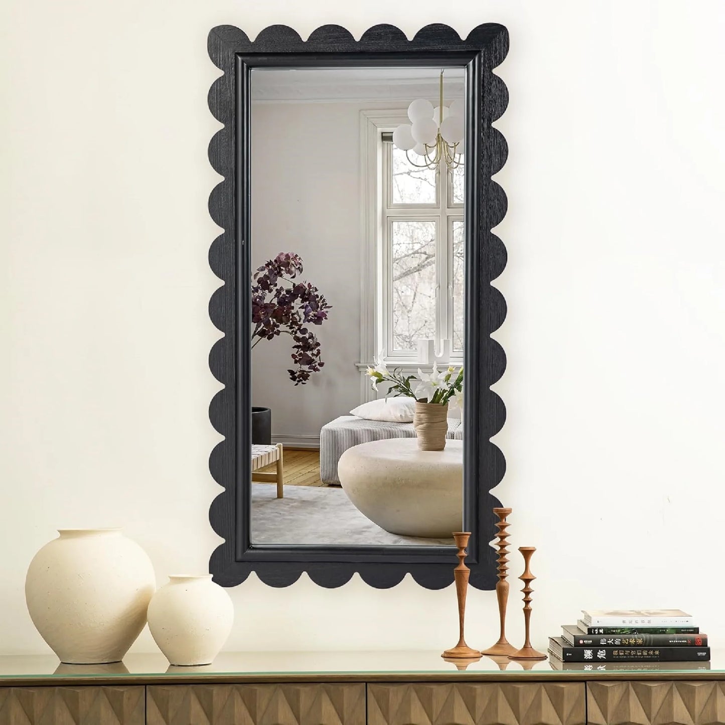42.5" x 22.75" Wall Mirror - Black Rectangle Hanging Mirror with Wood Frame, Wall Decor for Bedroom