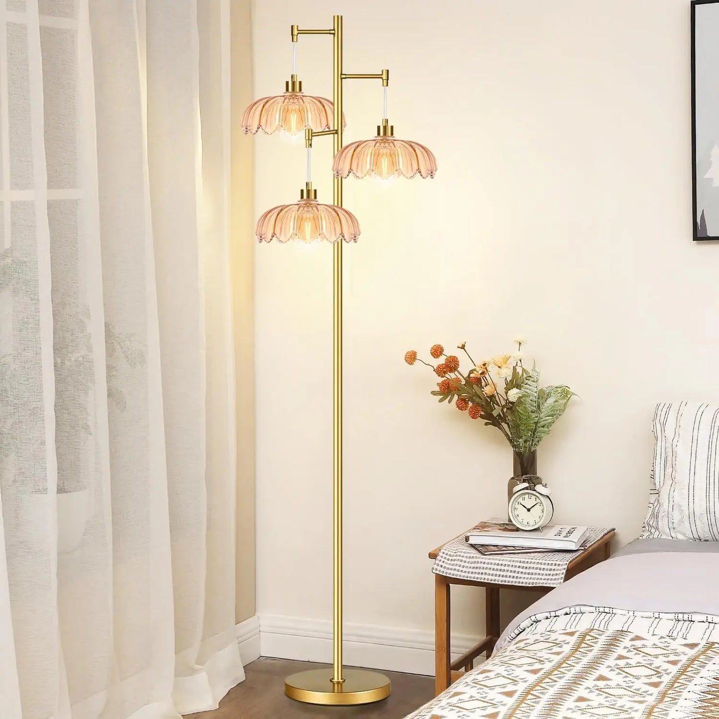 Gold Modern Floor Lamp with Tree Design, 3 Lights for Living Room Bedroom Vintage Farmhouse Style