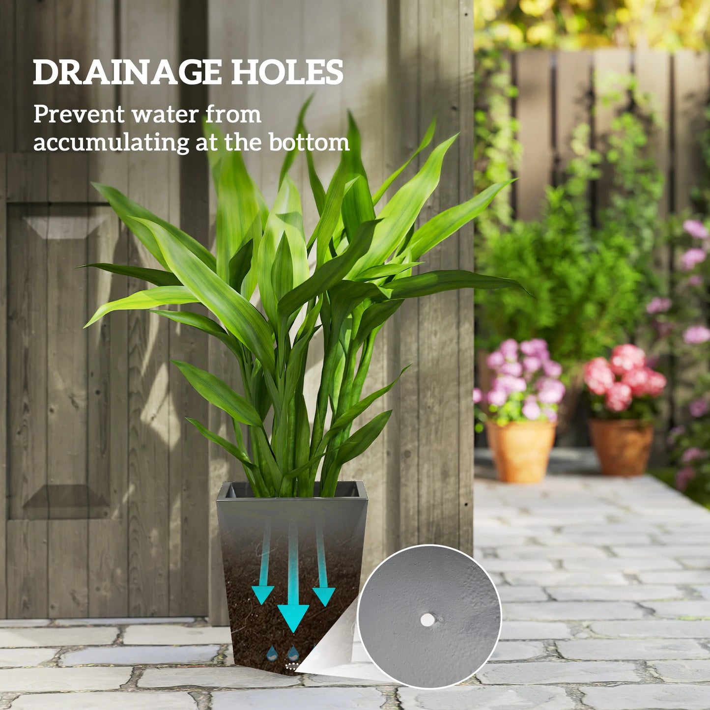 Outdoor Planters Set of 3 with Drainage Holes, Flower Pots, Gray