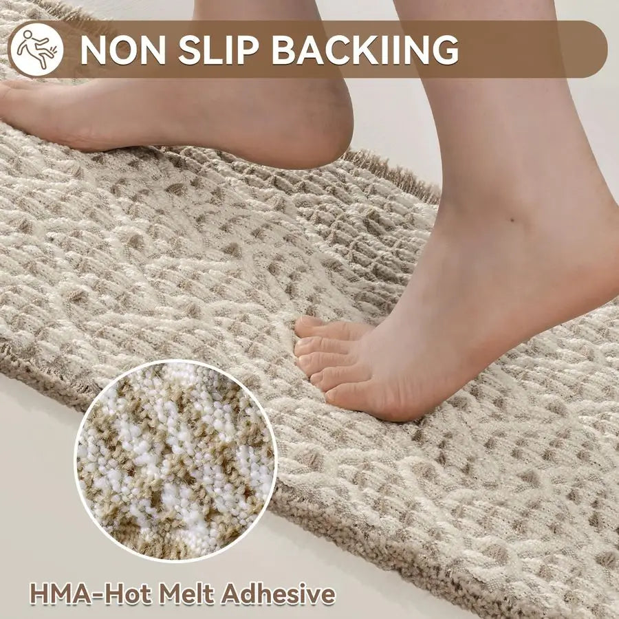 Waffle Bath Mat, Boho Bathroom Rugs Extra Soft and Absorbent Non Slip Washable Bath Rug, Rubber Backed Bathroom Floor Mat Outsid