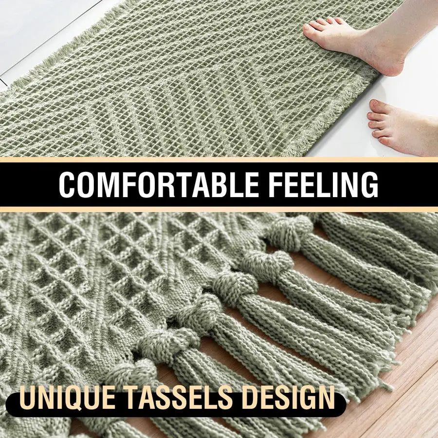 Waffle Bath Runner Rug Long Bath Mat Super Absorbent Boho Bath Rugs Non Slip Bath Runner for Bathroom Floor Machine Washable Dry