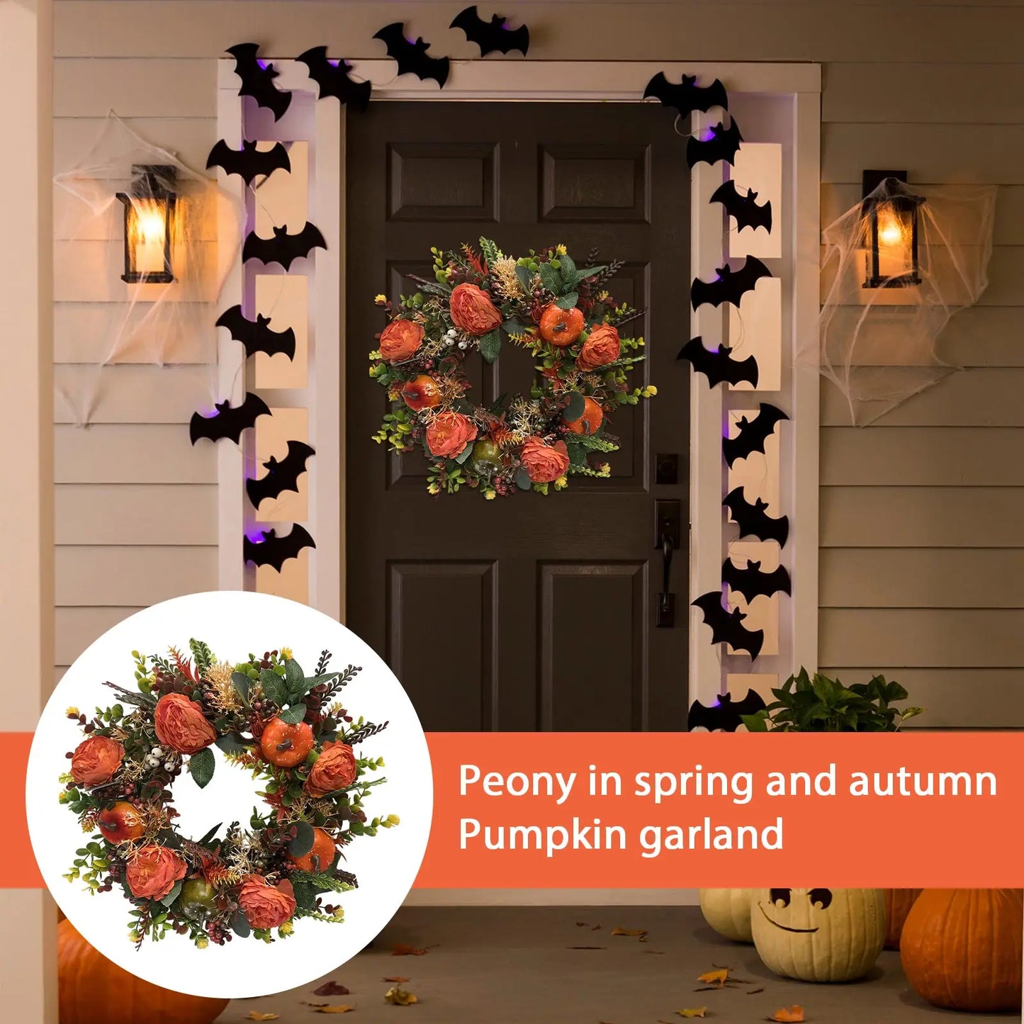 Fall Wreath For Front Door Wreath With Artificial Pumpkin Room Decoration Plantas Artificiales DecoracióN Artificial Flower