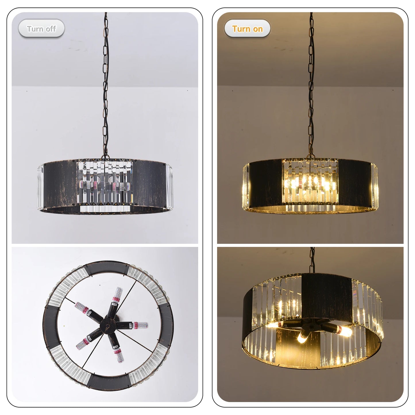 VETRULUS Luxury Black Crystal Modern Pendant Light Hanging Ceiling Lamp Chandelier Home Decor Lustre Living Dining Room Kitch